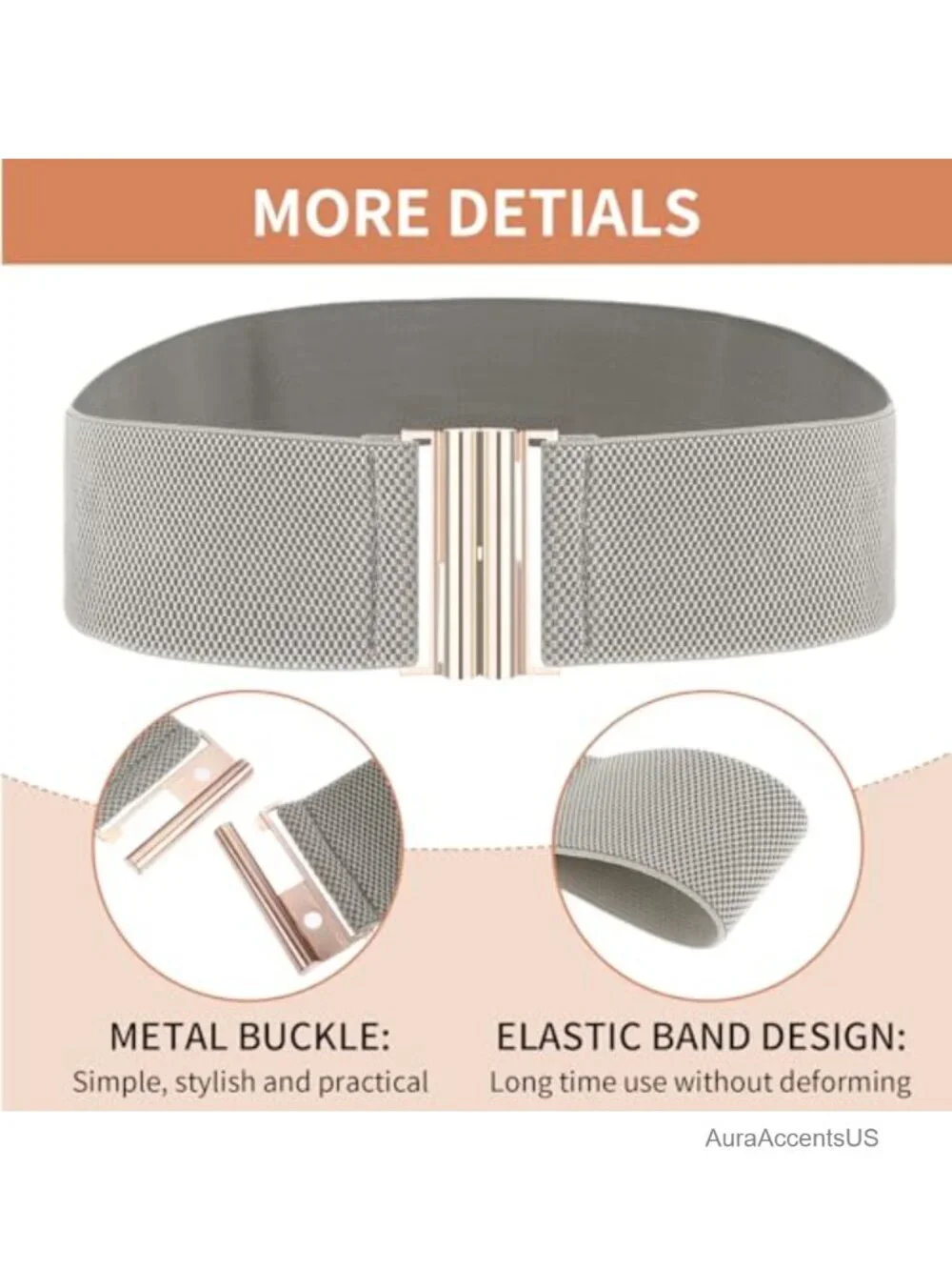 Vintage Elastic Waist Cinch Belt with Gold Buckle for Dresses